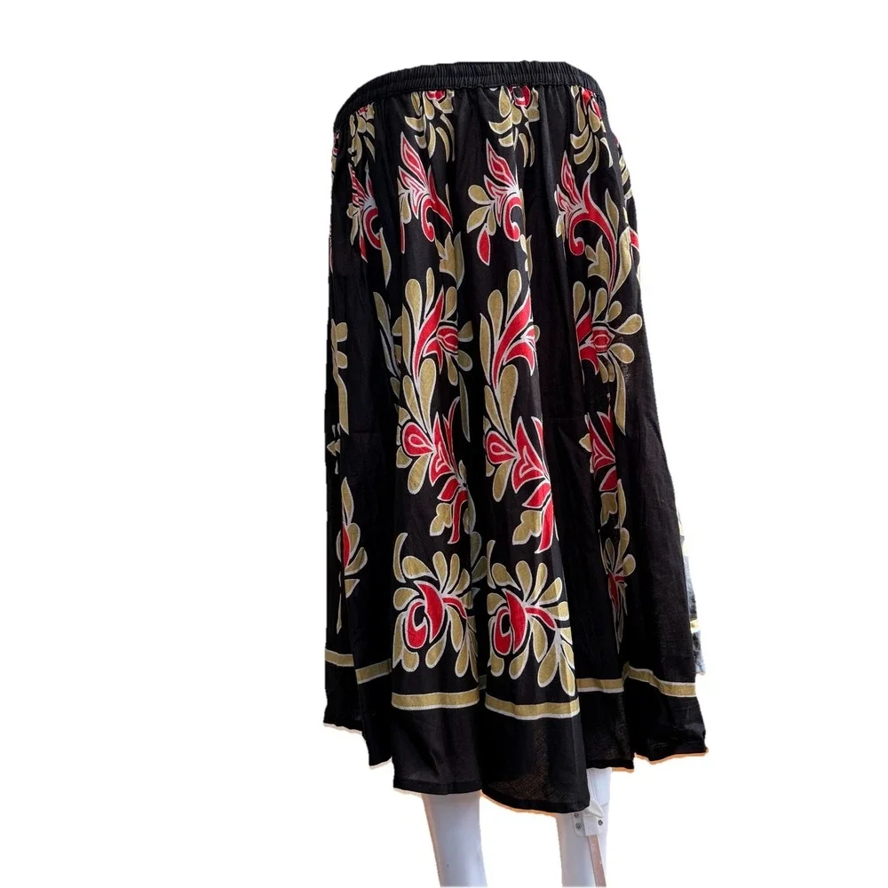J‎ Gee  Maxi Skirt Lace Boho floral batik midi flare skirt elastic waist SZ-M
